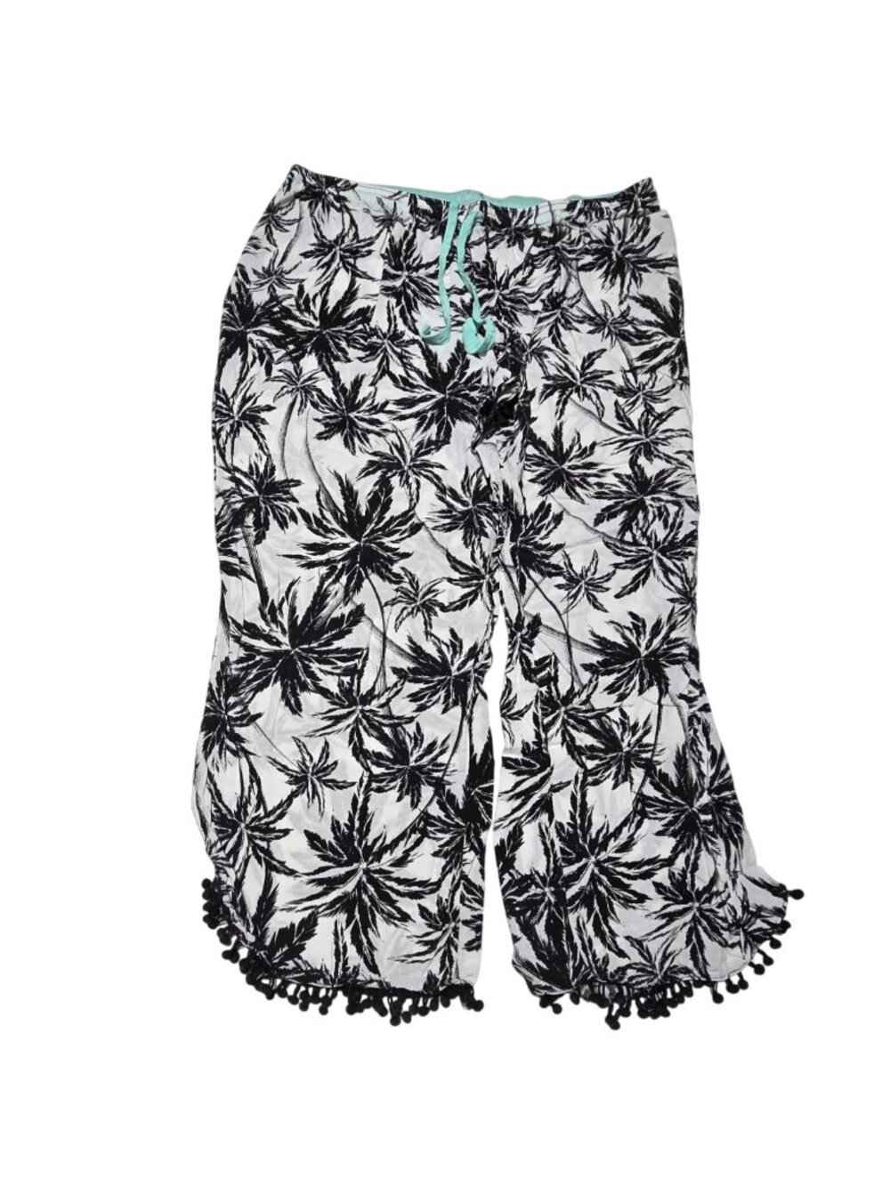 Secret Treasures Tropical Pajama Pants Size Large Black White Leaf Capri PJs